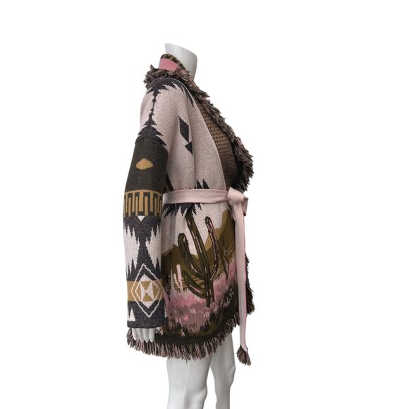 $3590 Alanui Brown Pink Saguaro Lovers Icon Cardigan Belted Sweater size XS - Picture 5 of 10